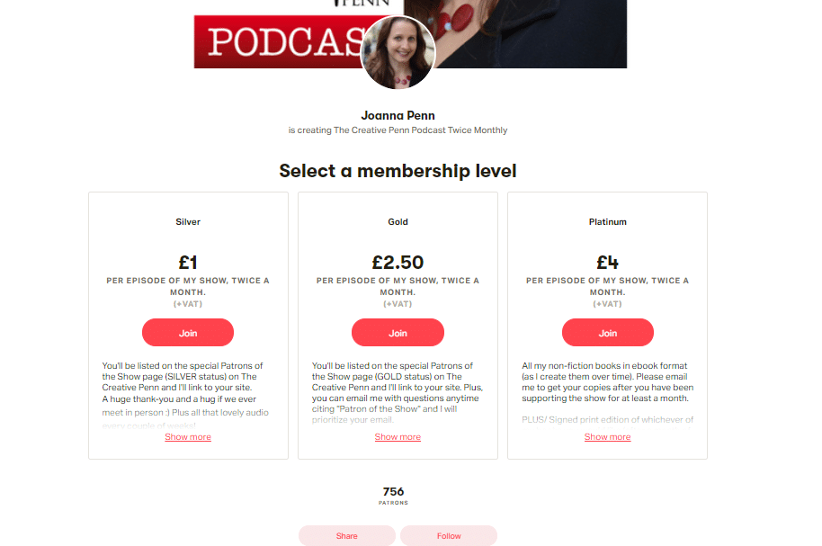 Joanna Penn podcast Joanna Pen podcast - Patreon